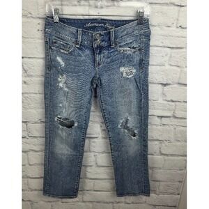 American Eagle Artist Cropped Faded Women's Jeans Size 2 Distressed Torn Y2K